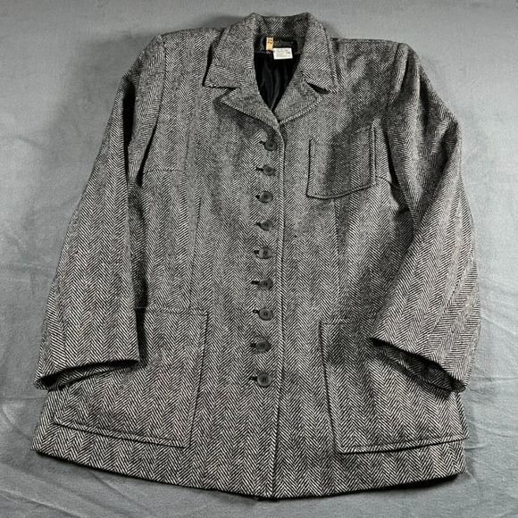 Harve Bernard 16W Vintage herringbone wool tweed blazer coat old money - Picture 1 of 5